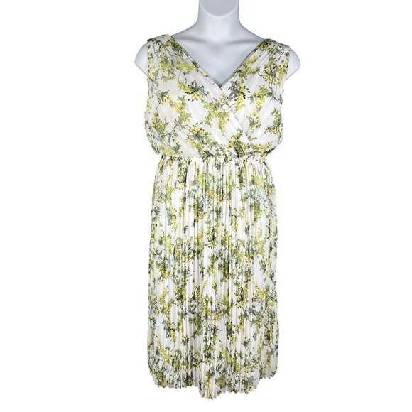 Alex Marie Size 16 White Green Floral Pleated Midi Easter Spring Dress MSRP $149 - Picture 2 of 16